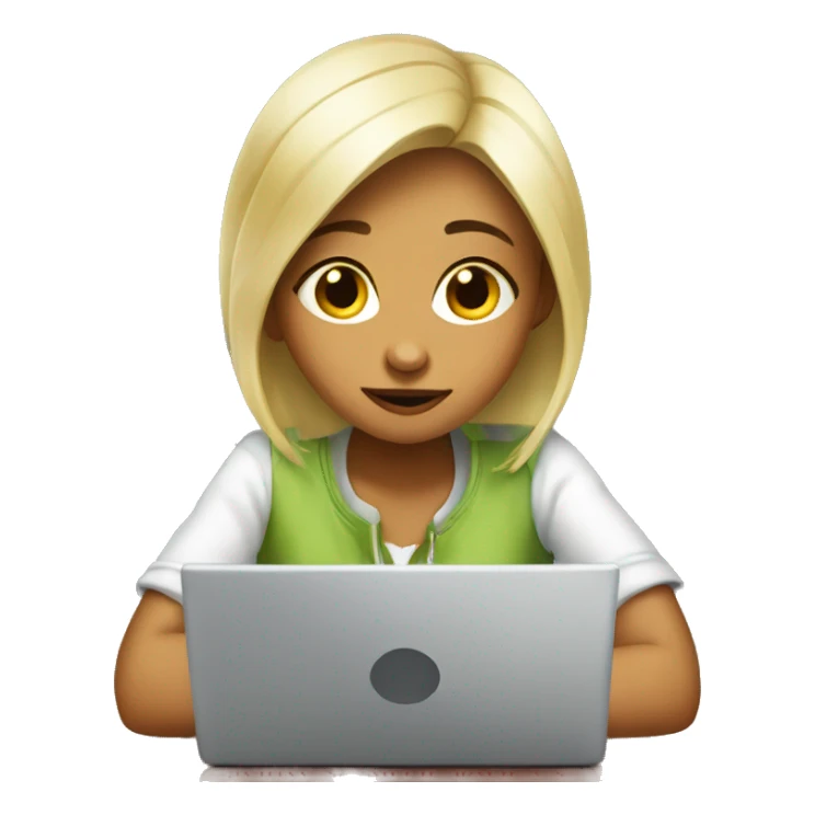 tired girl with laptop drinking coca-cola sticker