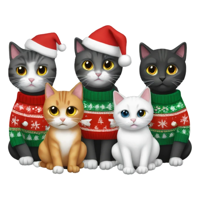 5 cats in christmas sweaters sticker