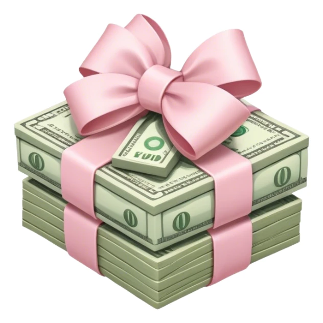 stack of money wrapped ina light pink bow sticker