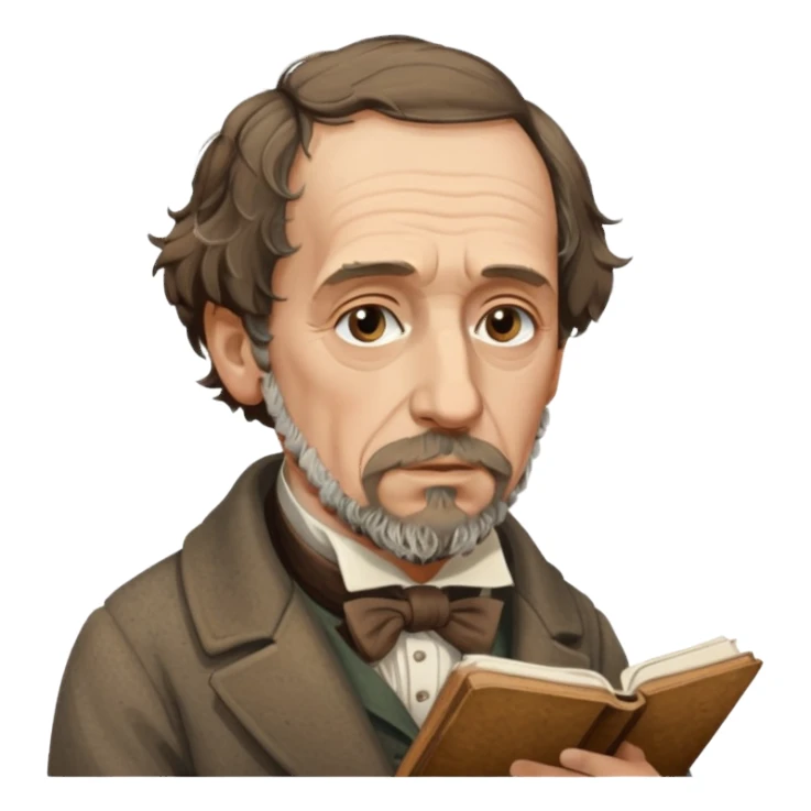 Charles Dickens writing near the seashore sticker
