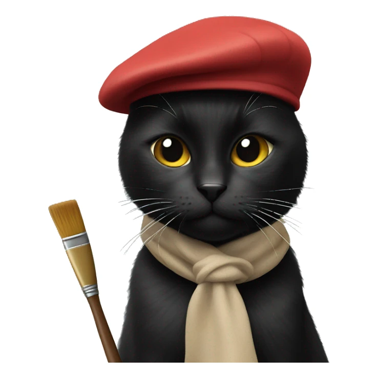 black cat wearing beret with a paintbrush ￼  sticker