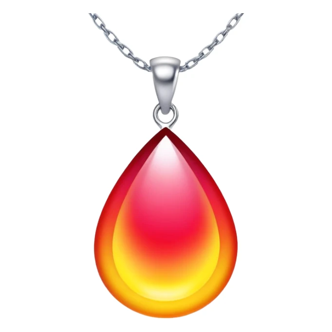 ruby pendant with a fiery red-yellow gradient glow, silver chain undulating like water, cosmic aura backdrop sticker