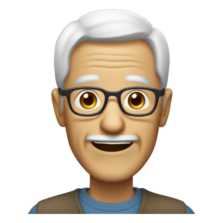 an elderly man smiling without a mustache and glasses sticker