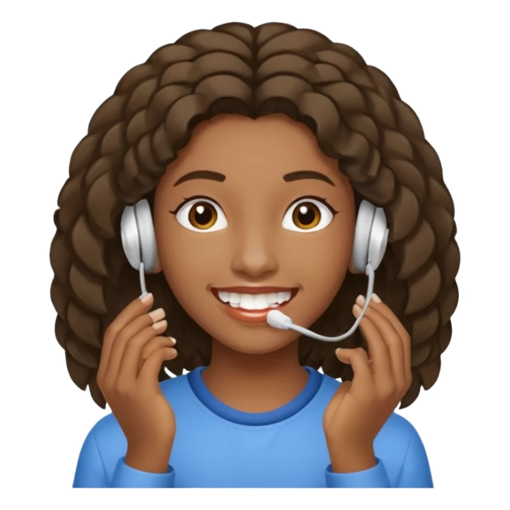 Faça um adolescente de cabelo cacheado médio sorrindo com um aparelho dental e fones de ouvido, com um moletom branco sticker