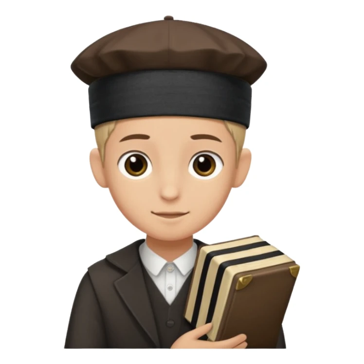 a boy with kippa putting on tefillin sticker