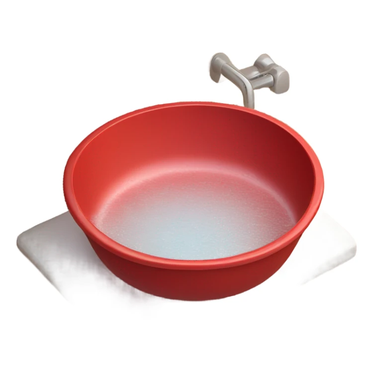 a red plastic round basin spilling out with water sticker