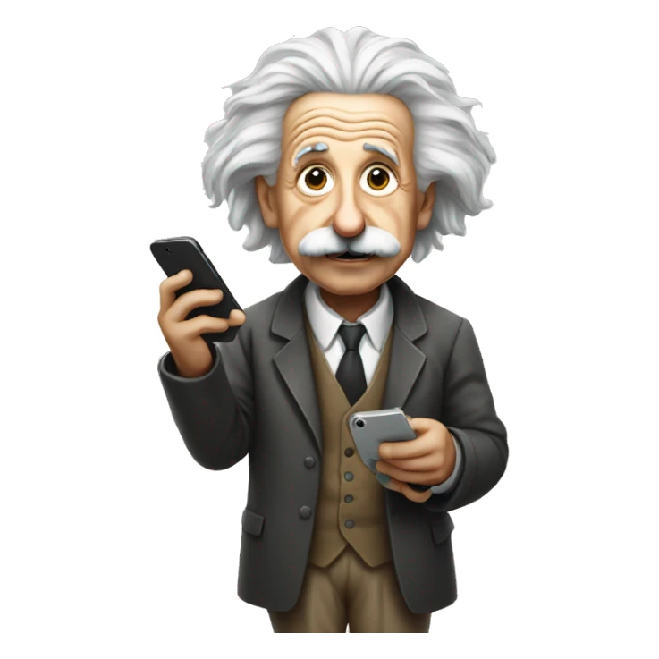 Albert Einstein holds a cell phone in his hands sticker