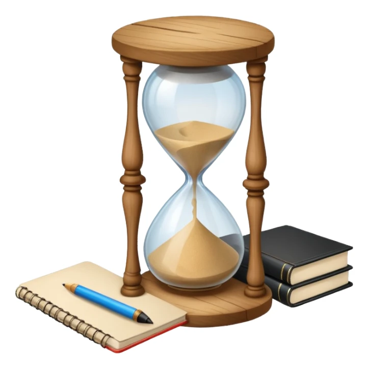 hourglass next to a notebook sticker