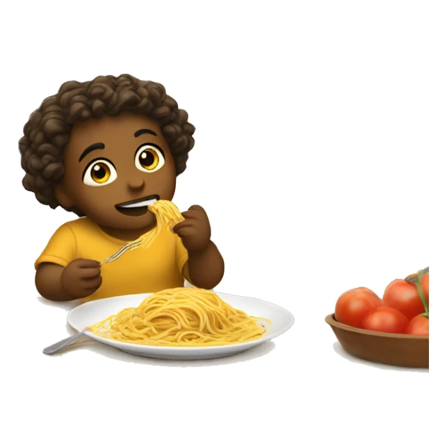 Baby sitting on counter eating spaghetti  sticker