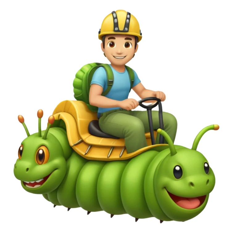 a man riding a green caterpillar sticker