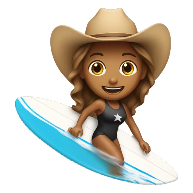 Girl surfing a wave wearing a cowboy hat sticker