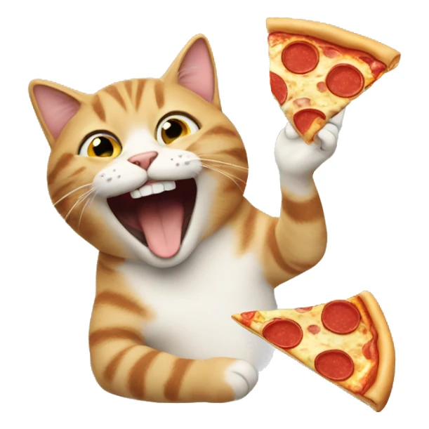 cat laughing while eating a pizza sticker