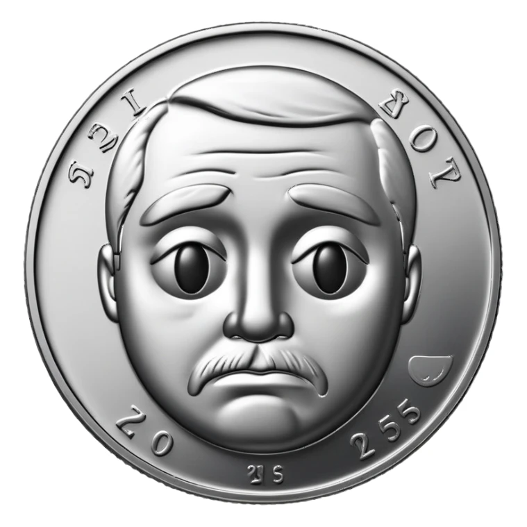 25 cent silver sad face art sticker
