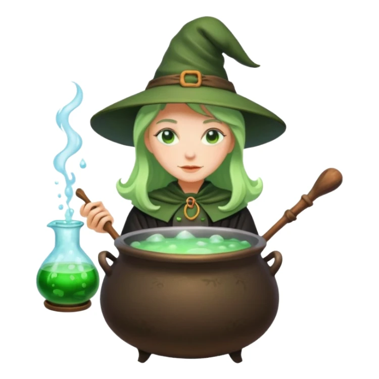 green witch cooking potion sticker