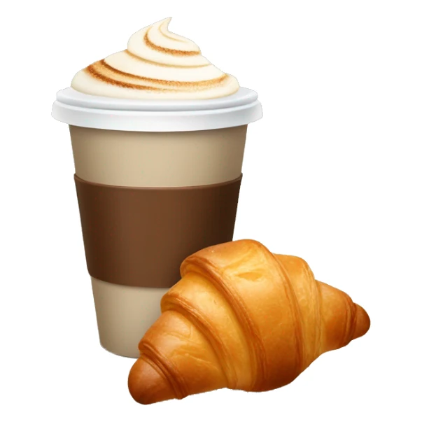 Disposable cup with cappuccino and croissant sticker