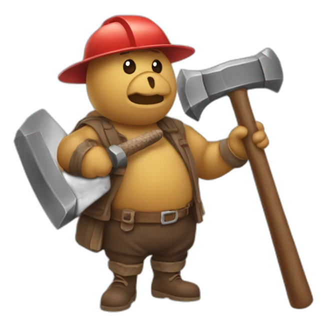 Pigouin holding a big hammer sticker