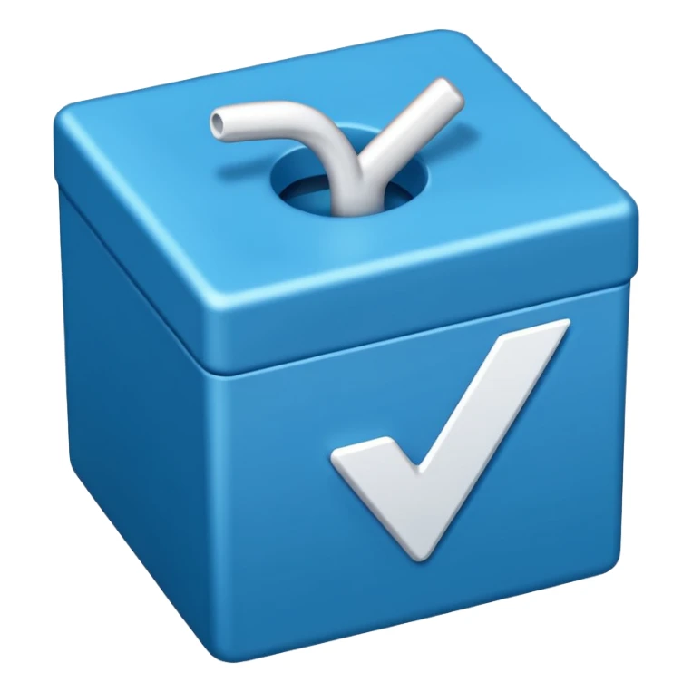 A blue box  and a white tick 2d sticker