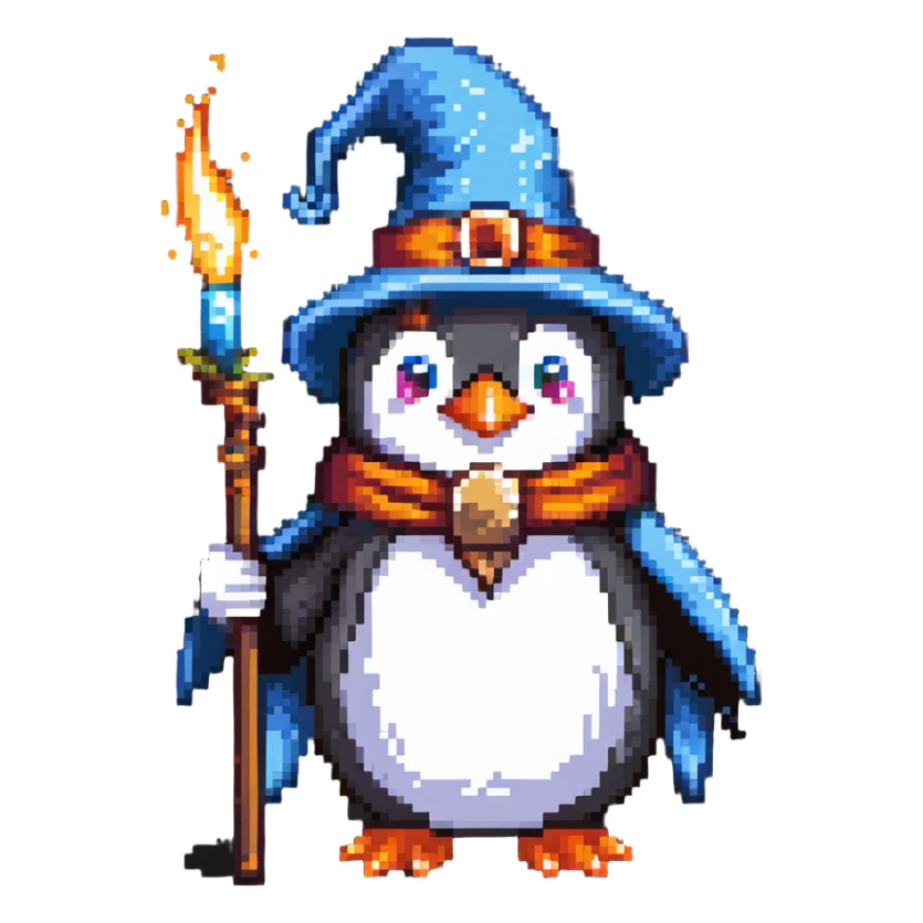 Penguin wizard casting a spell sticker