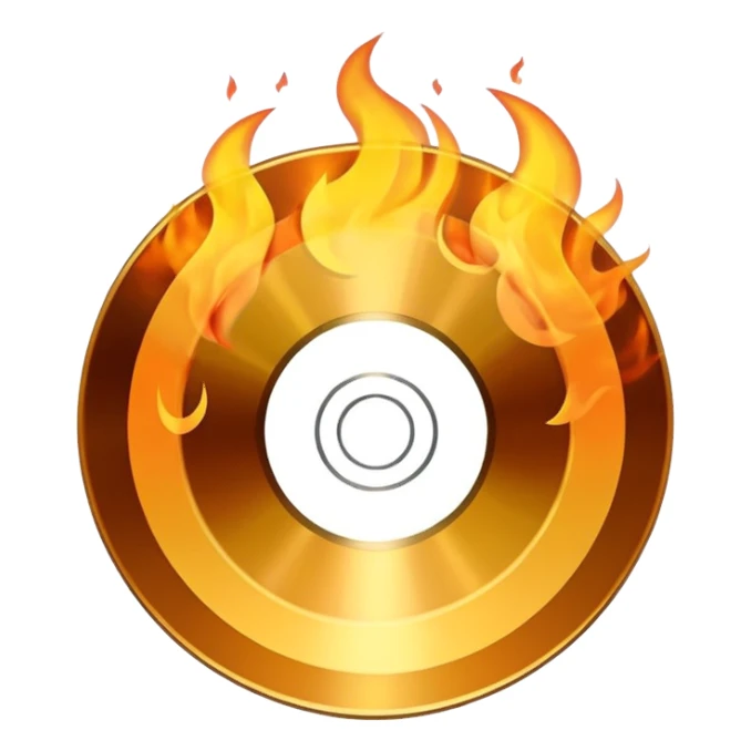 A minimalist CD disc with a subtle fire design, gold flames. sticker