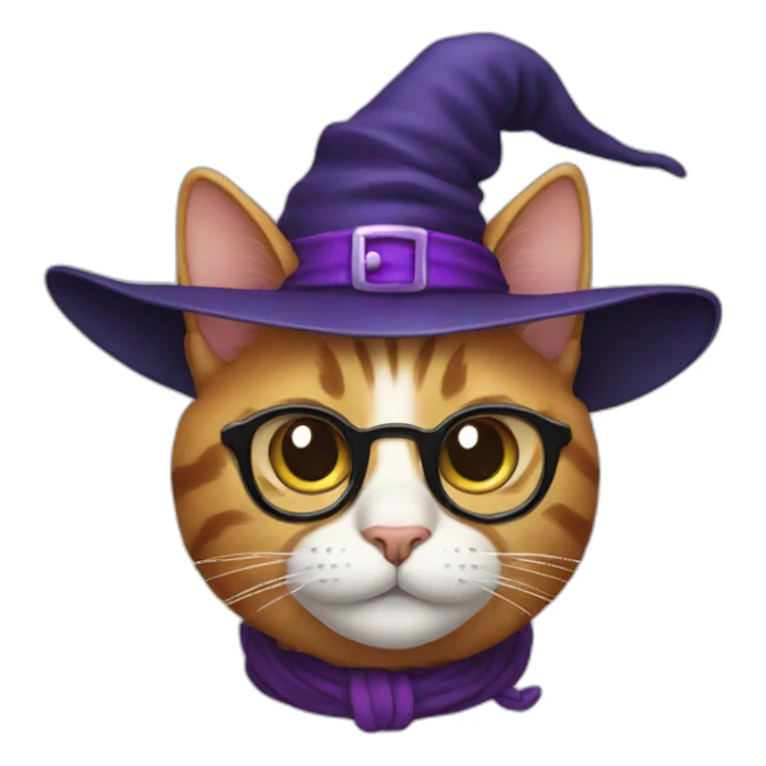 smiling cat with glasses and witch hat sticker