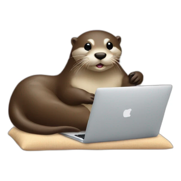otter using a macbook against a pillow sticker