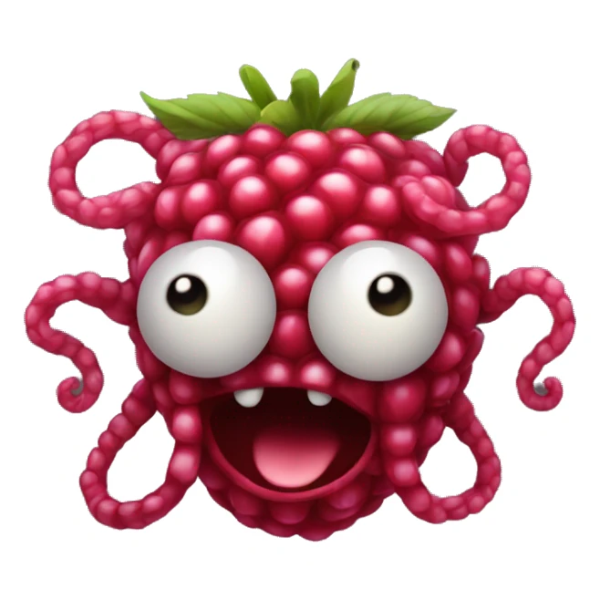 Raspberry with tentacles and pulsating red and black eyes sticker