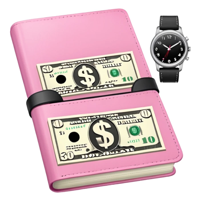 Libreta, reloj y un dolar rosa sticker