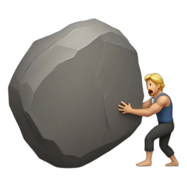 strong men pushing a huge rock sticker