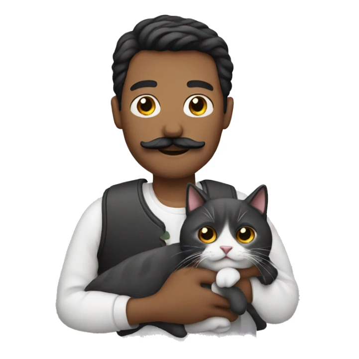 Guy with mustache holding a cat sticker