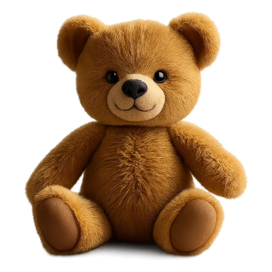Isolate the realistic teddy bear with soft lighting on a transparent background, removing all other background elements. sticker