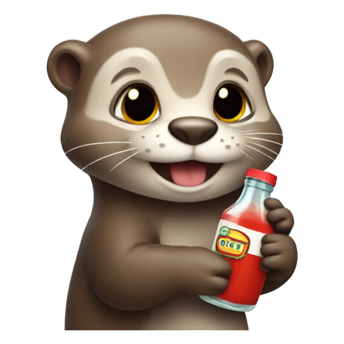 Cute otter holding catsup bottle sticker