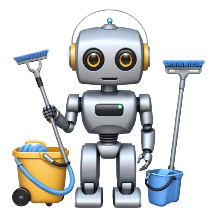 robot with cleaning tools sticker