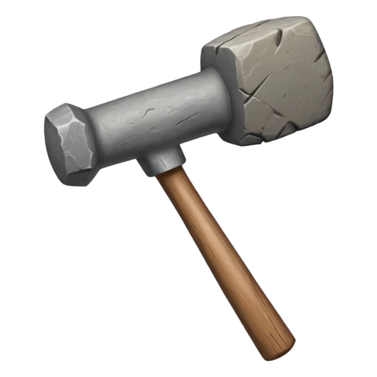 stone age hammer, primitive, rough stone head, wooden handle sticker