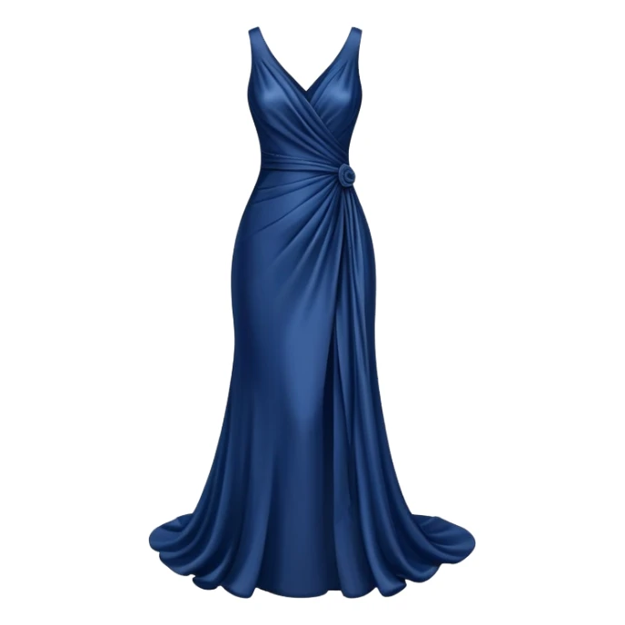 isolated realistic navy blue silk gown, floating isolated sticker