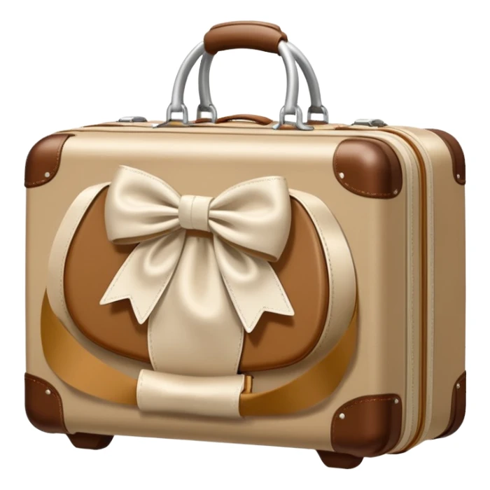 Beige luggage with white bow  sticker