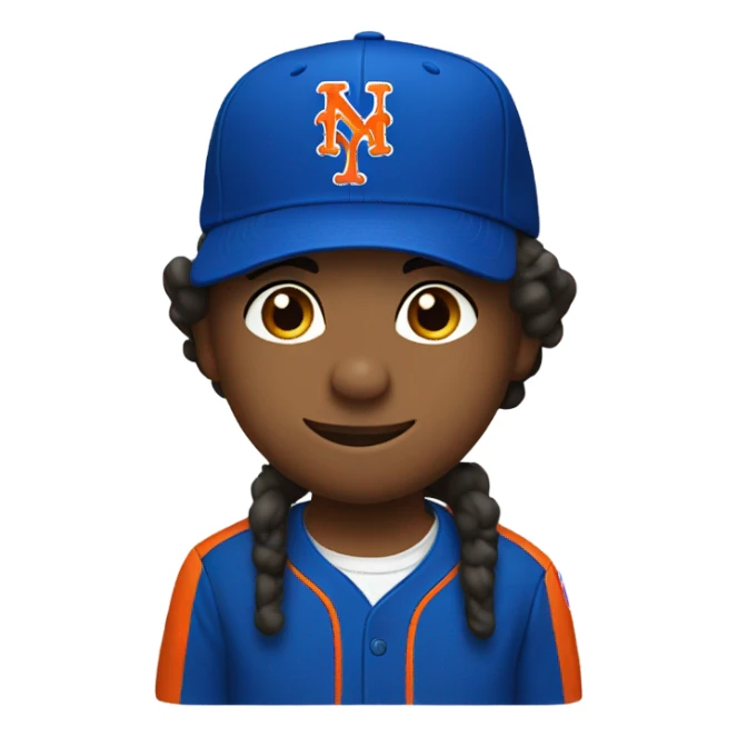 Kid wearing Mets hat sticker