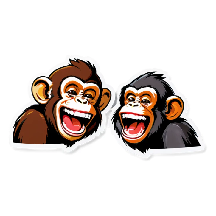 Monkey laughing on a friend monkey sticker