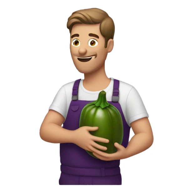 Man holding eggplant sticker