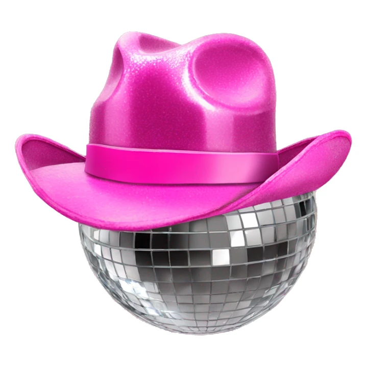 Disco ball with pink cowboy hat sticker