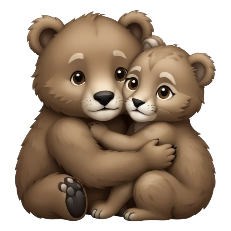 brown bear cub hugs gray puma sticker