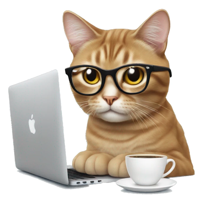 Cat with MacBook, glasses and coffee sticker