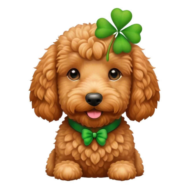 Red golden doodle with green clover  sticker