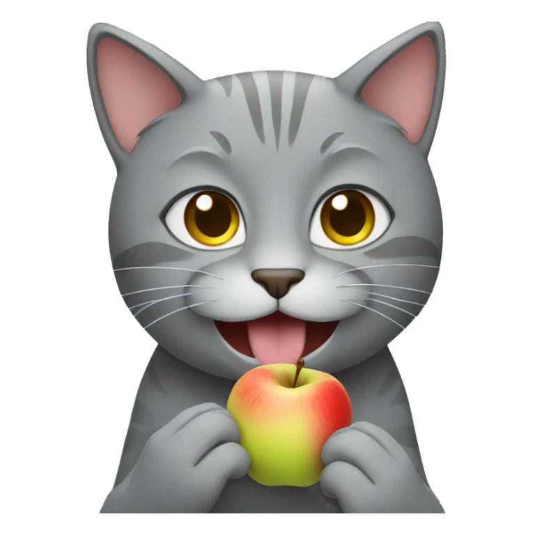 gray cat eating apple sticker