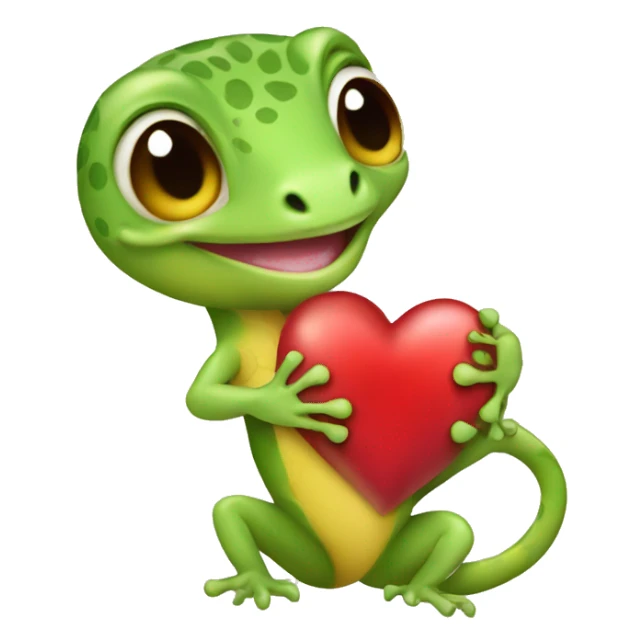 Baby gecko holding up a heart sticker