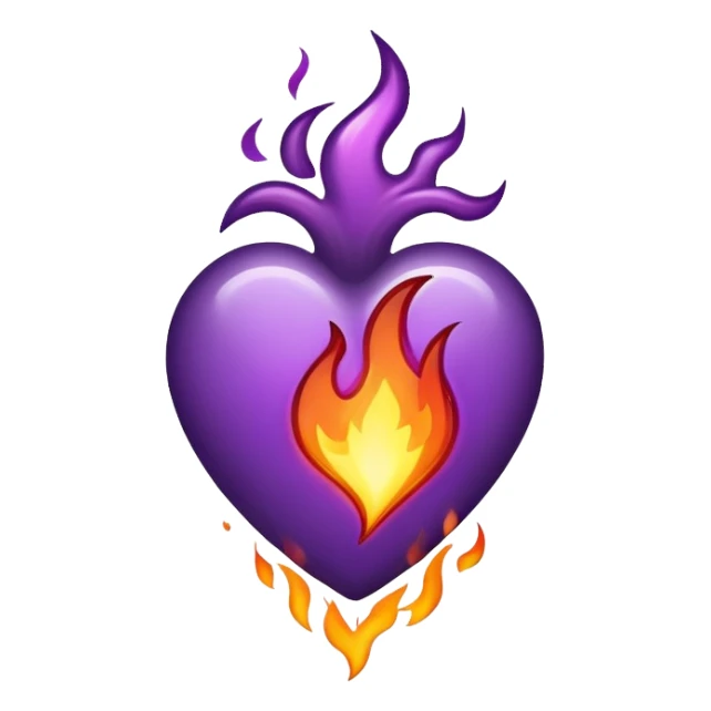 corazon morado con fuego sticker