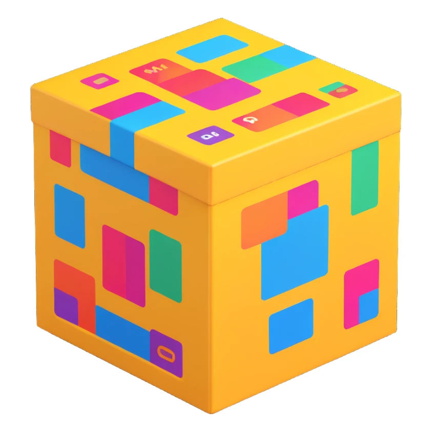 3D Etch A Sketch-inspired box with a modern twist, top designed like a printer actively printing colorful stickers, playful and tech-forward design, stickers clearly visible as they emerge from the printer top sticker