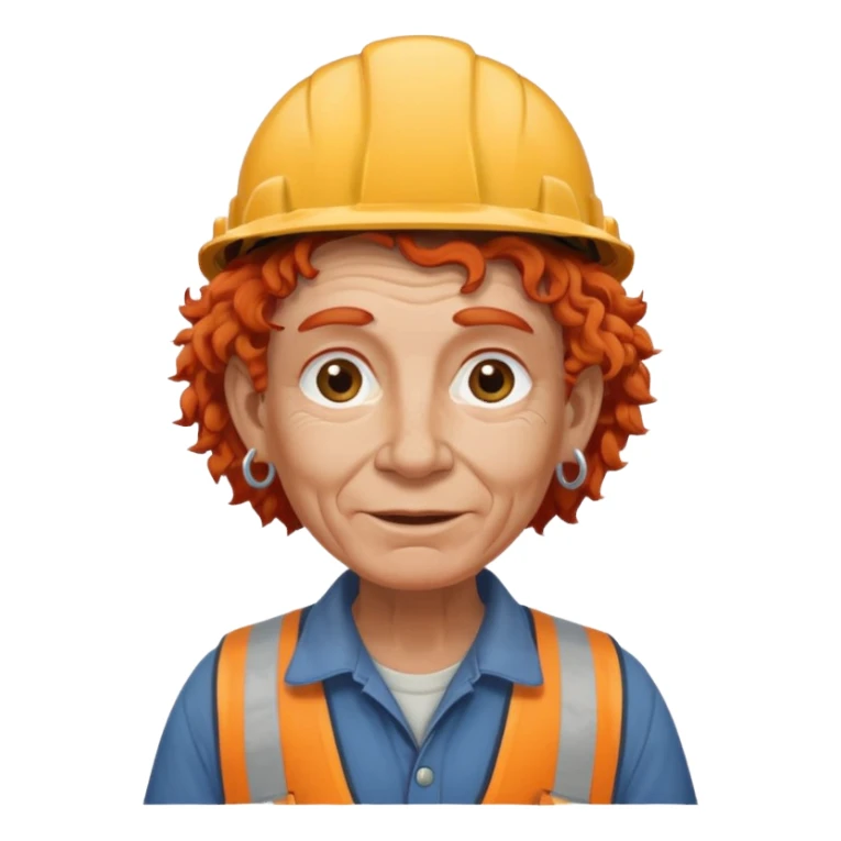 very curly red haired, earringed construction worker very old sticker