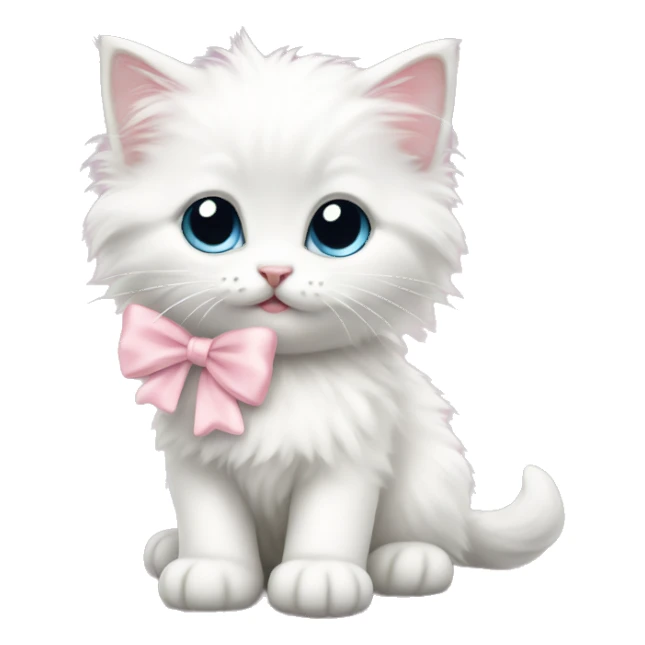 Cute fluffy White kitten with light pink bow sticker