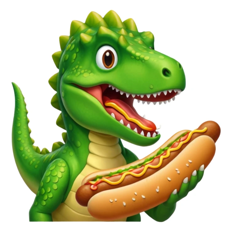 dinosaur eats hotdog, porttrait sticker