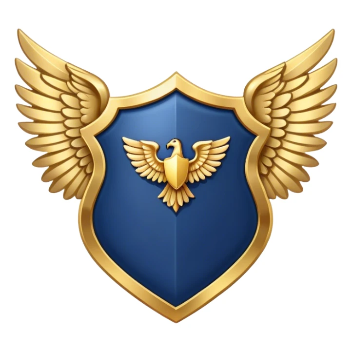 a navy blue shield with large gold wings sticker